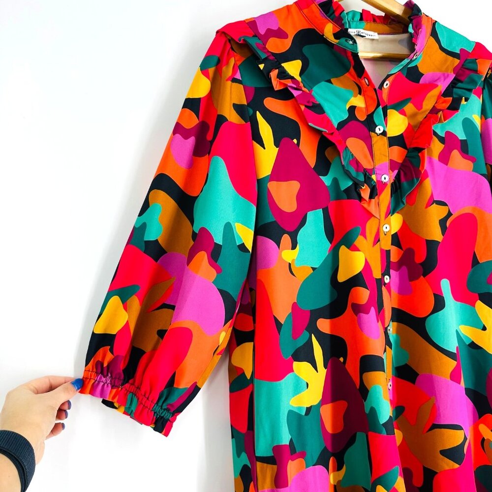 Michelle McDowell Ruffle Button-Up Waylon Dress Multicolor Abstract Print Size L - Picture 4 of 8